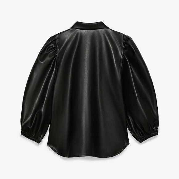 Zara Black Faux Leather Shirt M New - Picture 6 of 6